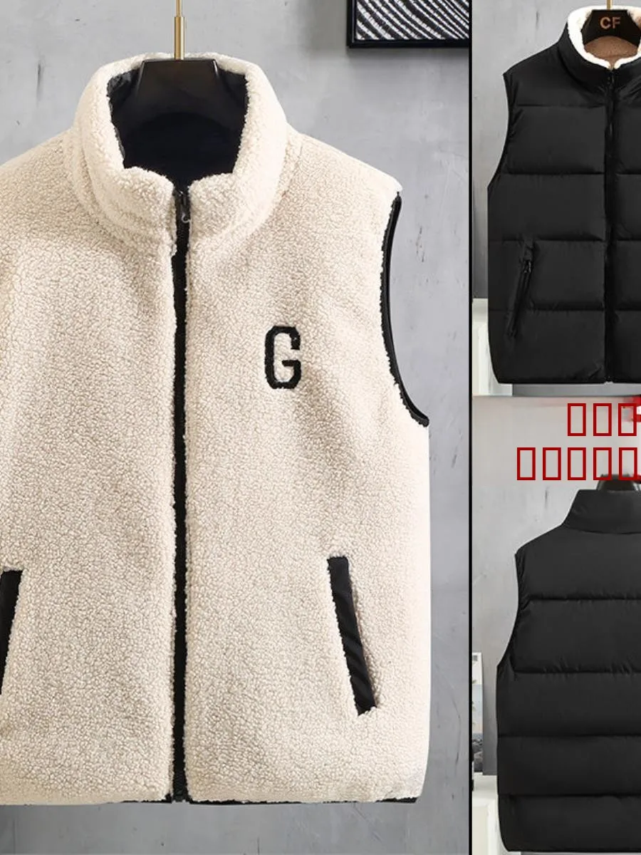 

Men's Double-Sided Wear Winter Warm down Cotton Vest Student Jaet Outerwear Vest Special Wide Fit Fce Lined Zipper Closure