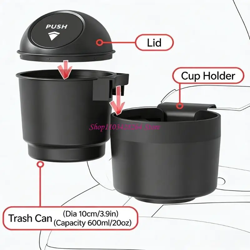 support-boisson-siege-vehicule-d'installation-facile-avec-le-recipient-a-dechets-detachable-pour-commodite