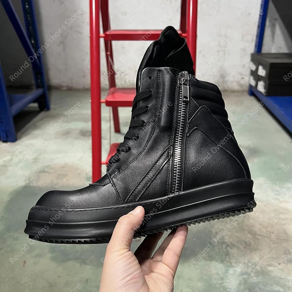 العلامة التجارية حذاء رجالي عادية عالية الجودة النساء حذاء رياضة أسود حذاء بوت بطول الكاحل الجغرافيا الجلود رو الدانتيل يصل موضة سميكة وحيد شقة البريدي حذاء رياضة