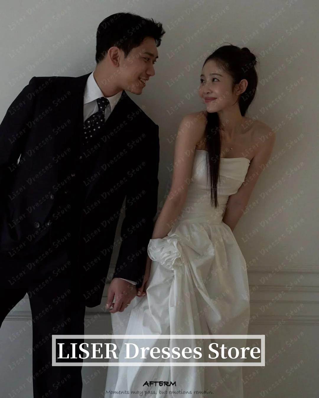 Liser Strapless Korea A-Line Wedding Dresses 웨딩드레스 Satin Silk Ivory Elegant Customized Pretty Long Bridal Gowns Plus Size