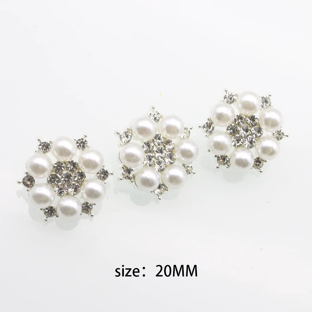 LKERAN 10 peças 20mm alça de metal pérola strass botão roupas decoração acessórios diy costura artesanato suprimentos