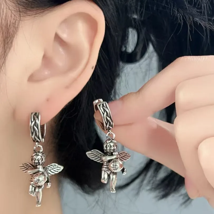 Three Dimensional Angel Earrings With European And American Cupid Angel Wings Personalized Retro Earrings Jewelry