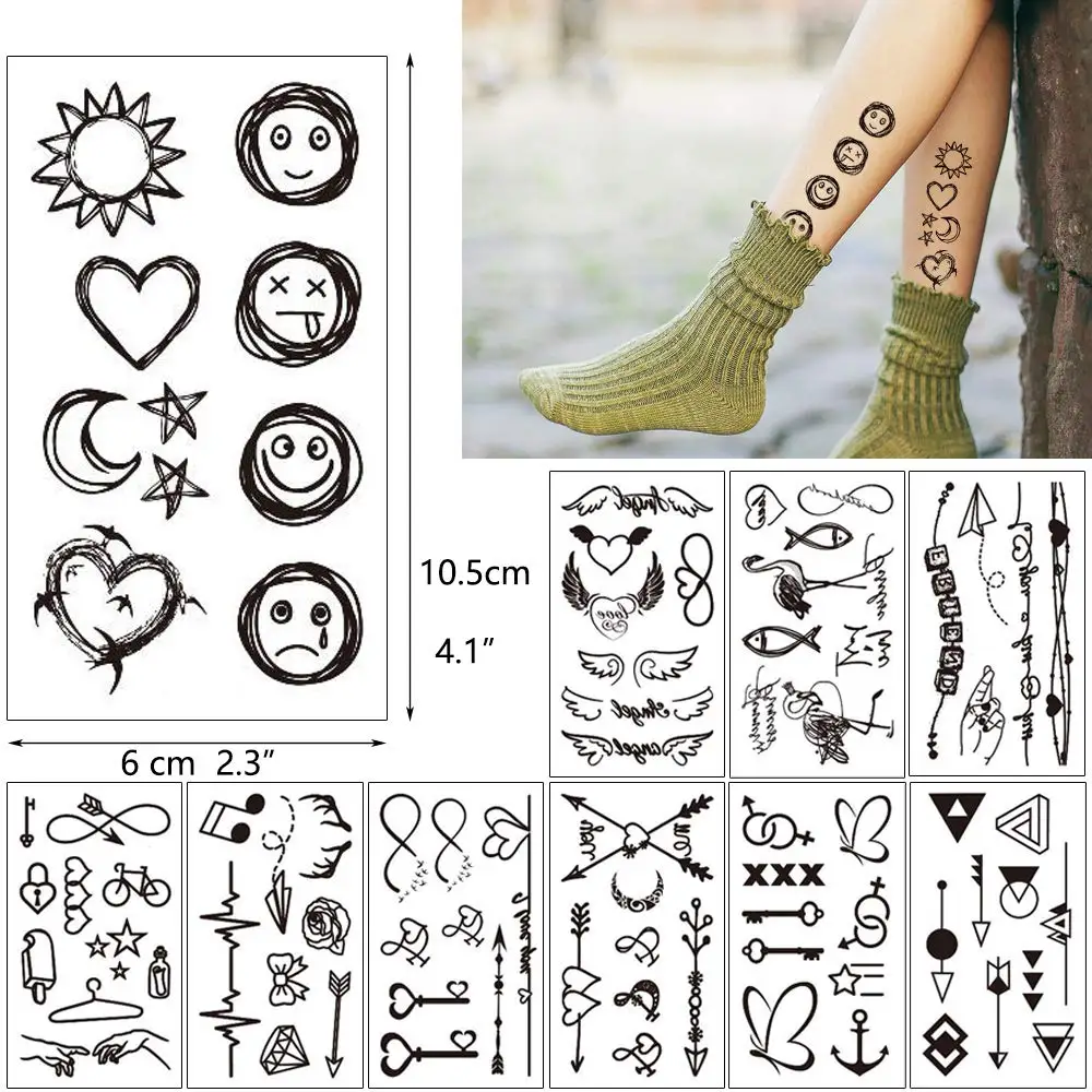 30 Sheets Temporary Tattoo Sticker Waterproof Body Art Line Rose Star Small Fake Tatto Butterfly Flower Hand Tatoo for Women Men