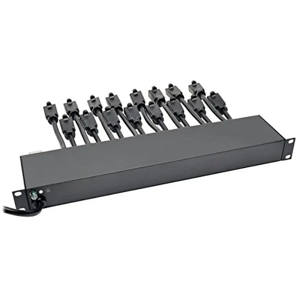 Carregador Power Strip, Chromebooks, MacBook, Ar, Smartphones, Tablets, Cabo de 15 pés, 15A Circuit Breaker UL, 16-Outlet, 1U Rack-Mount