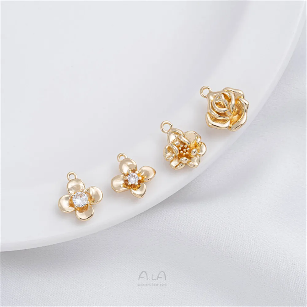 14K Gold Color Plating Rose Flower Bud Flower Pendant DIY Bracelet Earrings Jewelry Charm Pendant