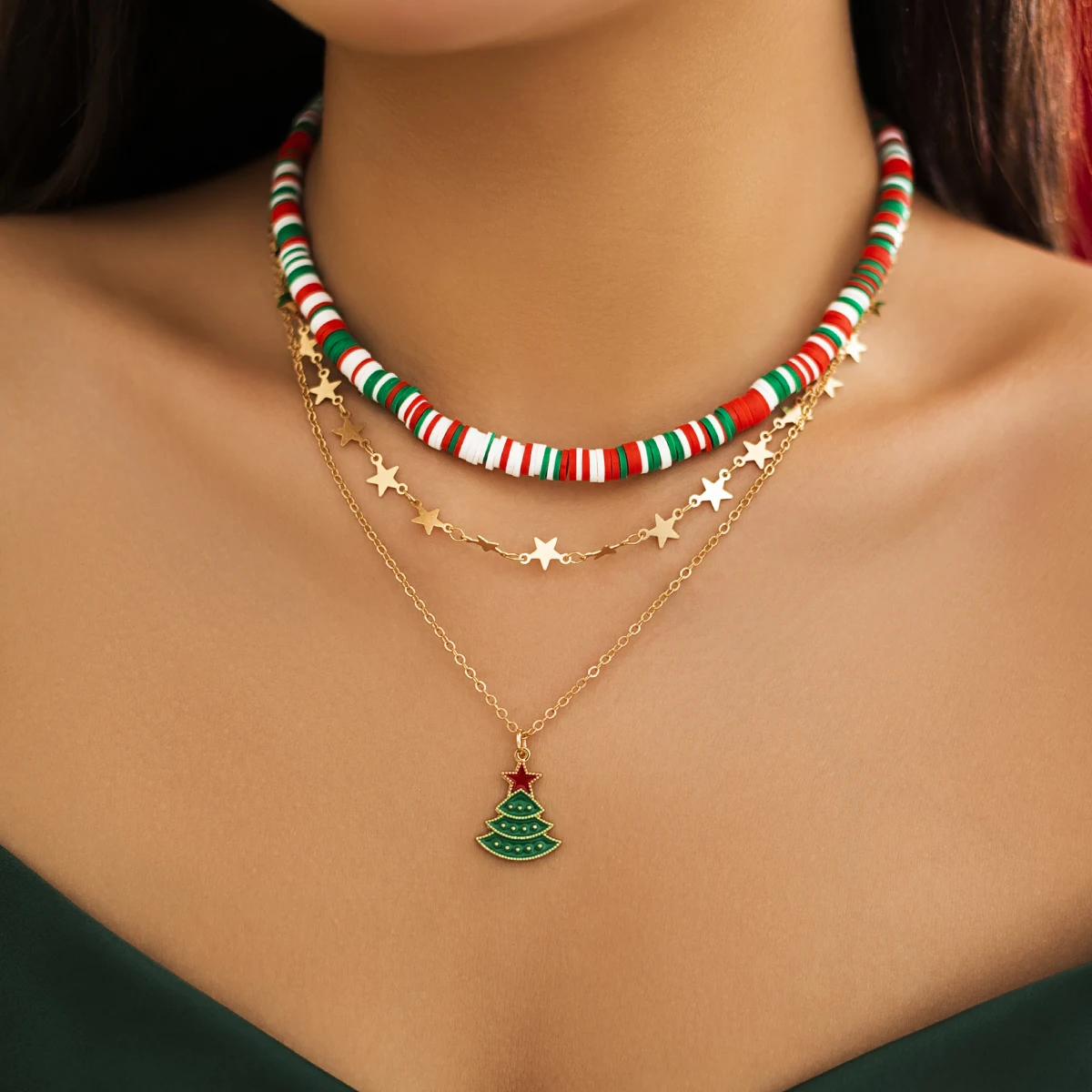 

PuRui Colorful Clay Beads Choker for Women Christmas Tree Snowflake Pendant Necklace With Stra Tassel Jewelry On The Neck Party