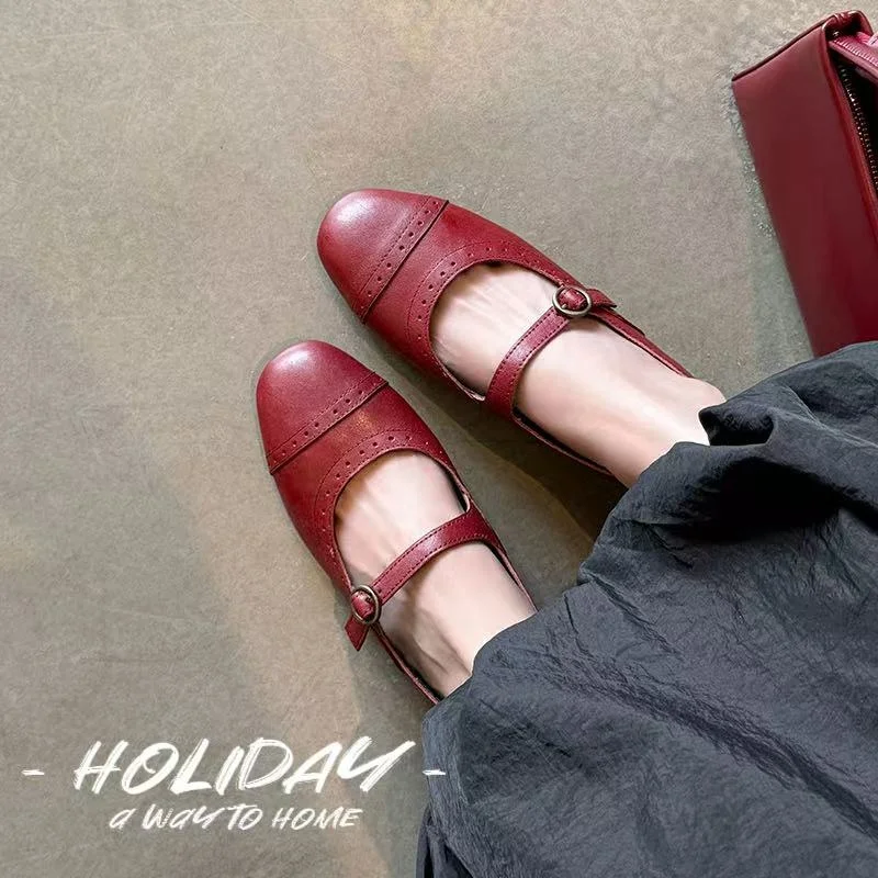 2026 new spring autumn women pumps natural leather 22-25 cm cowhide+sheepskin+pigskin round toe buckle mary janes women shoes