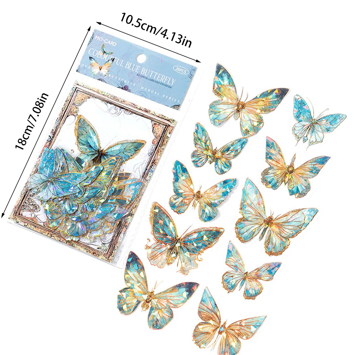 20Pcs/Set PET Butterfly Stickers Transparent Decorative Decals For Scrapbooking Stick Labels Junk Journal Office Supplies