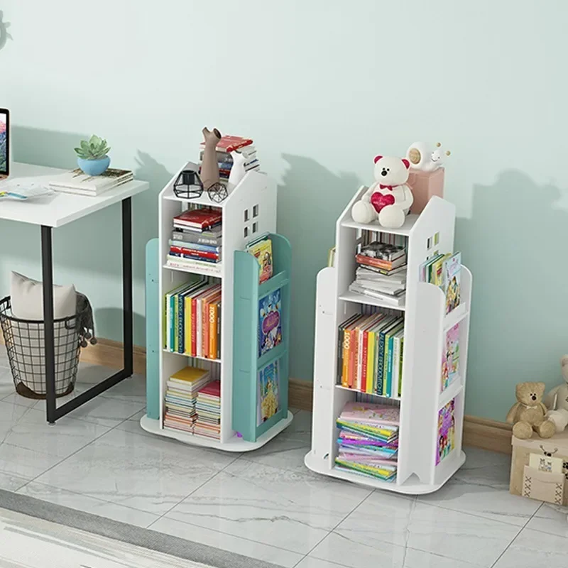 Children's Bookshelf 360° Rotating Cartoon Books Rack Floor Simple Child Book Shelf for Home Bookcases Furniture Book Rack