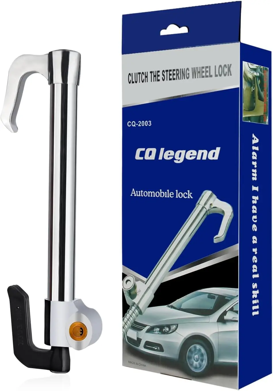 Bloqueio de volante anti-roubo, barra de bloqueio de freio retrátil, trava de pedal de embreagem ajustável para carro caminhão suv van, 2 chaves, prata