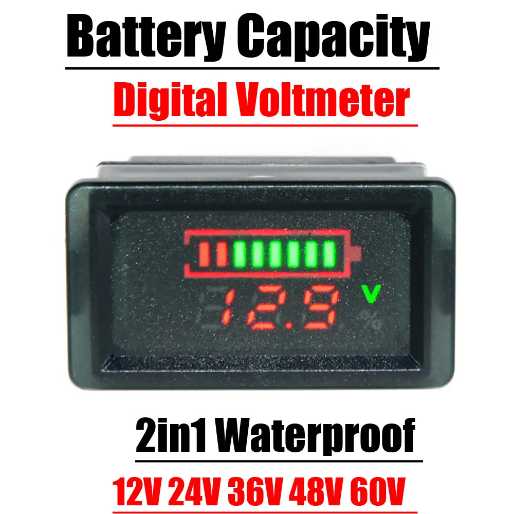 2in1 Waterproof Battery Capacity Power Display Digital Voltmeter 3S 4S 6S 7S 12V 24V 36V 48V 60V Lifepo4 Lead-acid Lithium BMS