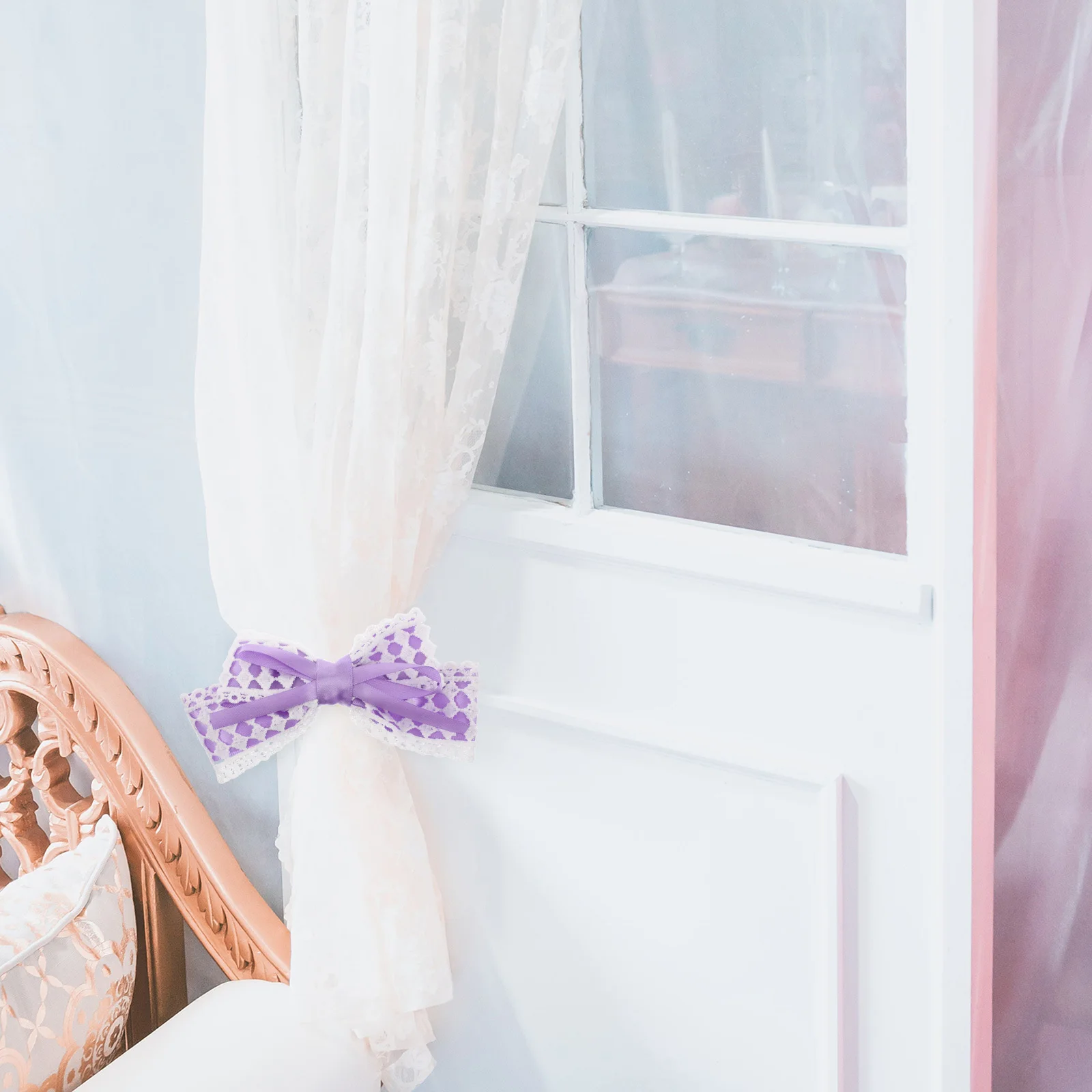 

2Pcs Elegant Butterfly Bow Curtain Tiebacks with Lace Edge Decorative Curtain Bands for Bedroom Living Room Nursery Window