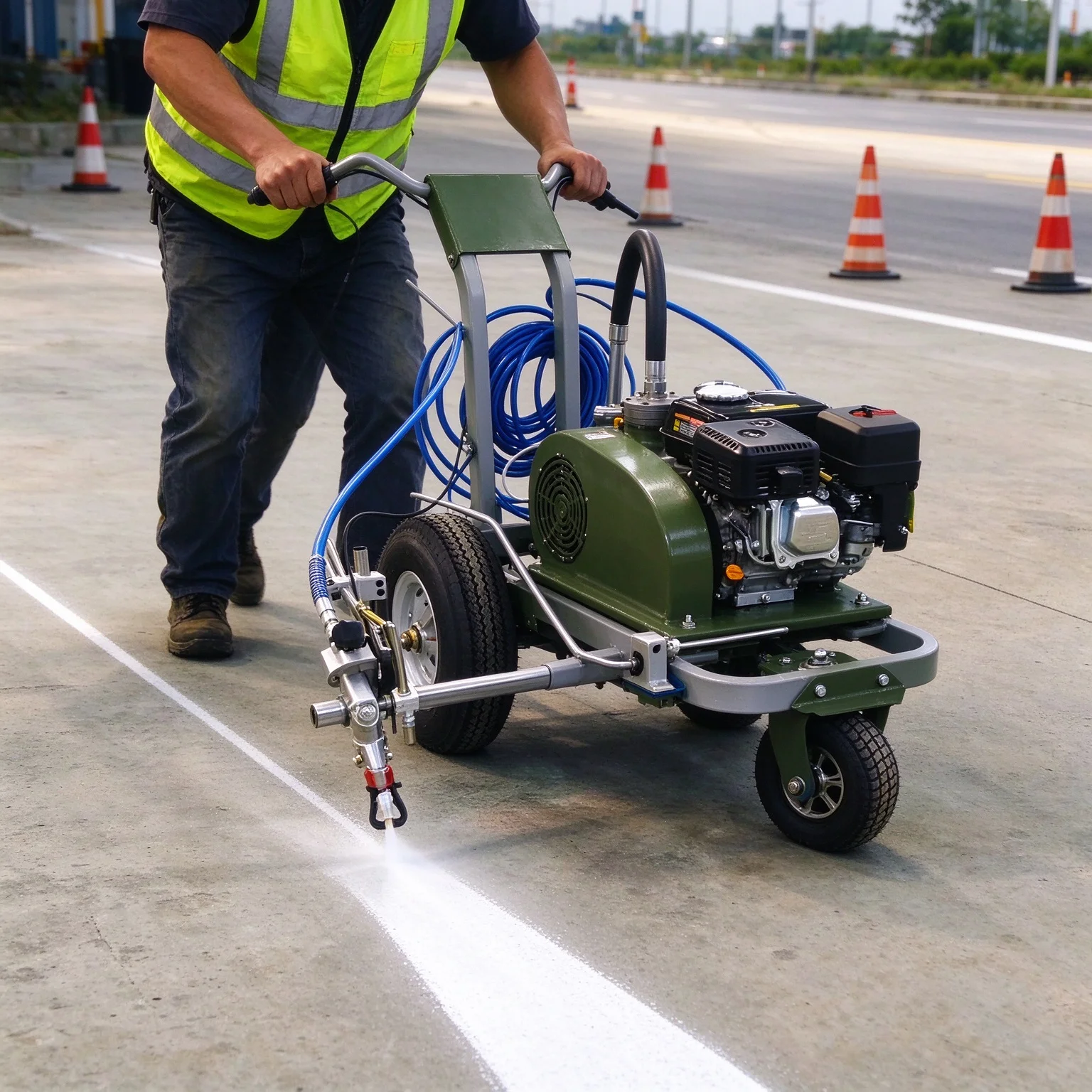 Cold Paint Road Marking Machine Hand Push Type High Pressure Spraying Equipment For Asphalt Concrete Road Painting