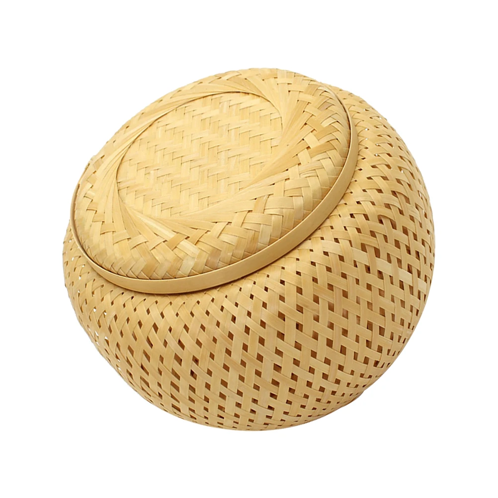 

Bamboo Tea Basket Storage with Lid Woven Baskets Lids for Bins Wicker Container