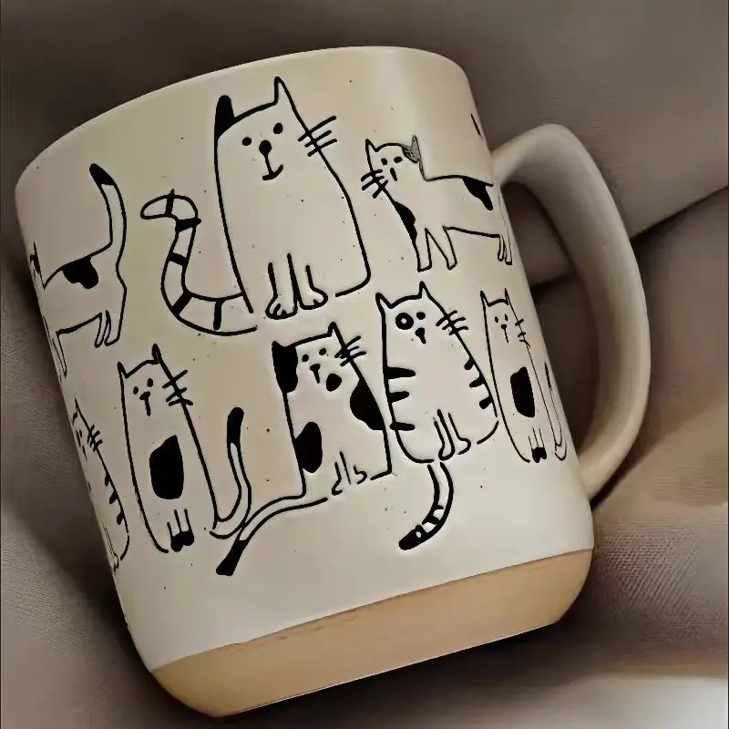 Neue handgezeichnete Muster Keramik Becher Cartoon niedlich Mode kreative große Kapazität Büro Frühstück Milch Tasse Kaffeetasse handgezeichnet