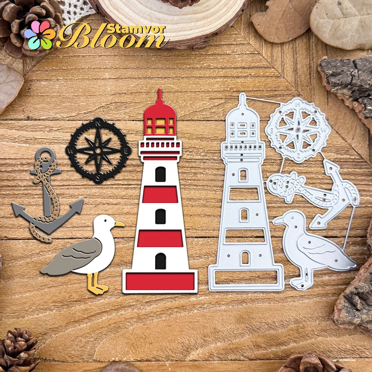 Original adorável farol de navegação gaivota âncora bússola corte metal dados scrapbooking gravação decorativa