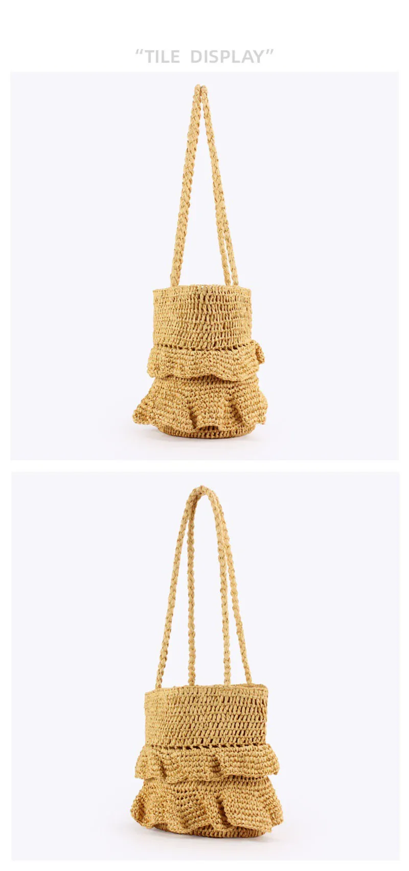 Summer Ruched Bucket Bag Bohemian Woven Shoulder Bags For Women Travel Beach Bag Handbagsand Purses Paper Rope Woven Bags Clutch