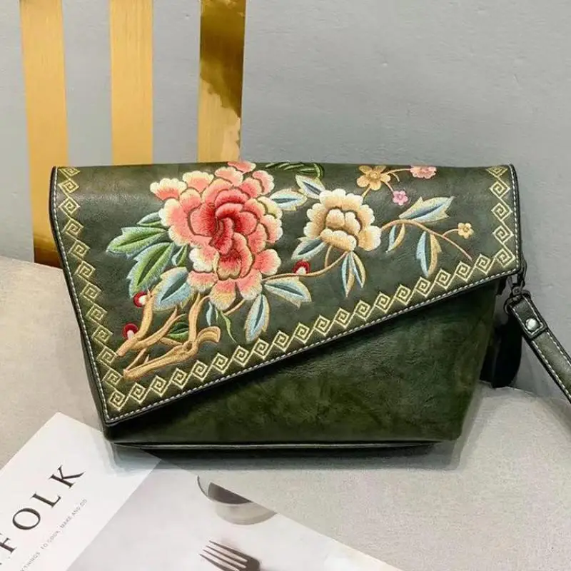 Johnature Chinese Style Embroidery Crossbody Bags For Women 2024 New Vintage Leather Elegant Handbag Versatile Shoulder Bags