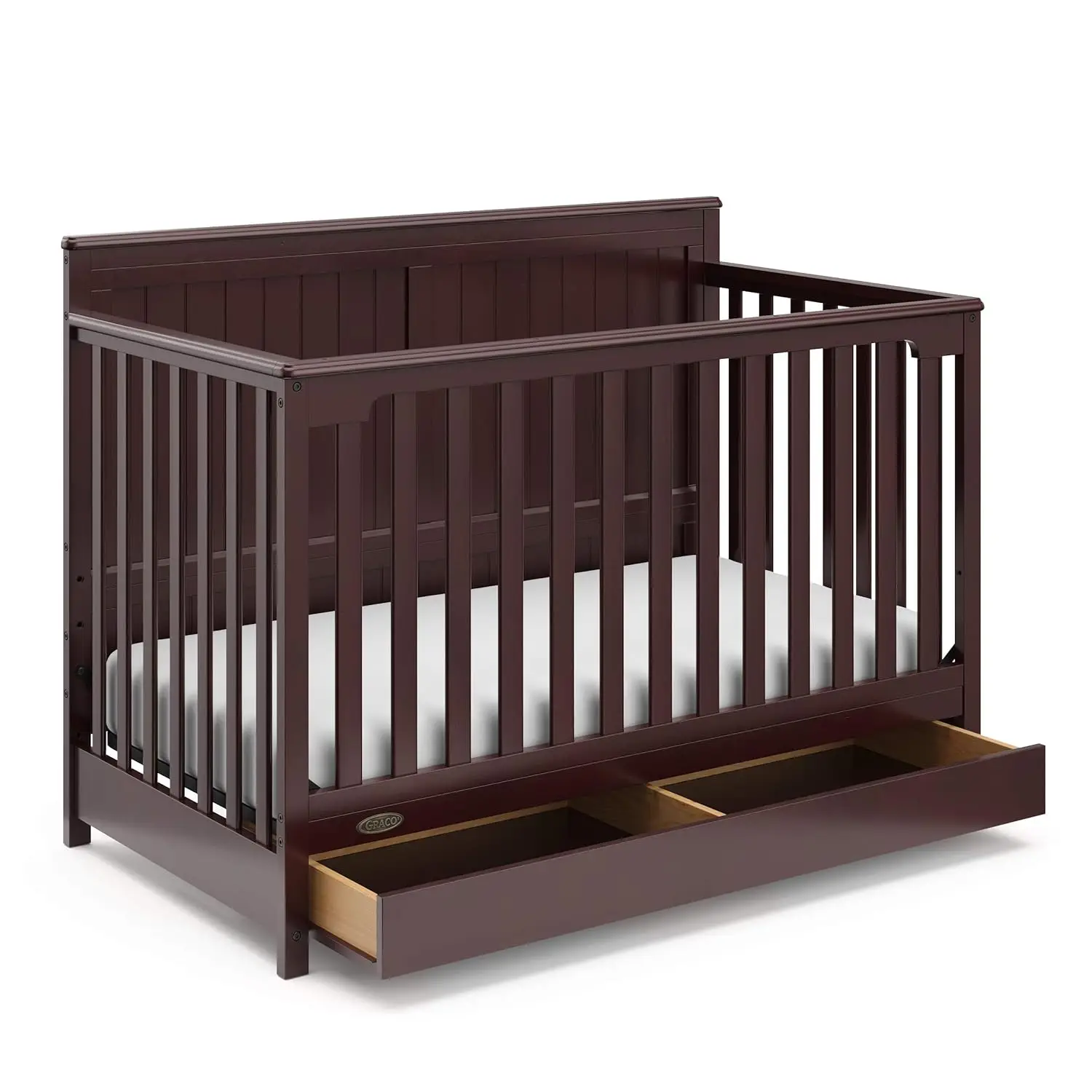 5-in-1  Crib with Drawer  Crib with Drawer Combo, Includes Full-Size Nursery Storage Drawer,