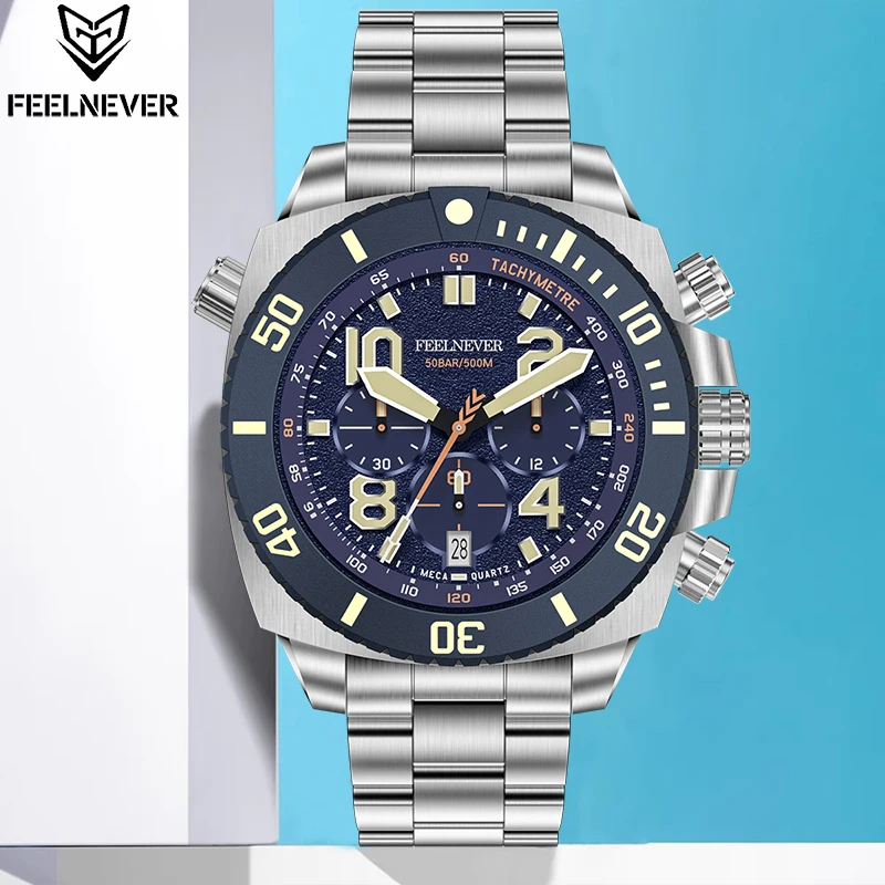 FeelNever Casual Sport Mechanical Man Watch 316L Stainless Steel Sapphire Big Dial Men\'s Watches Dive Waterproof Luminous Clocks