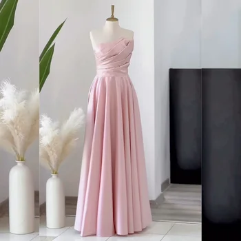 맞춤형 사이즈 주름 구김 드레이프 A 라인 스트랩리스 롱 드레스, 맞춤형 행사 드레스, 포멀 하이 퀄리티
