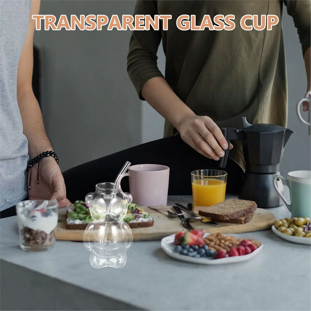 Bear-Shaped Glass Cup Capacity Water Mug for Hot Cold Drinks Cartoon Milk Juice Beverage Glasses with Stable Bottom