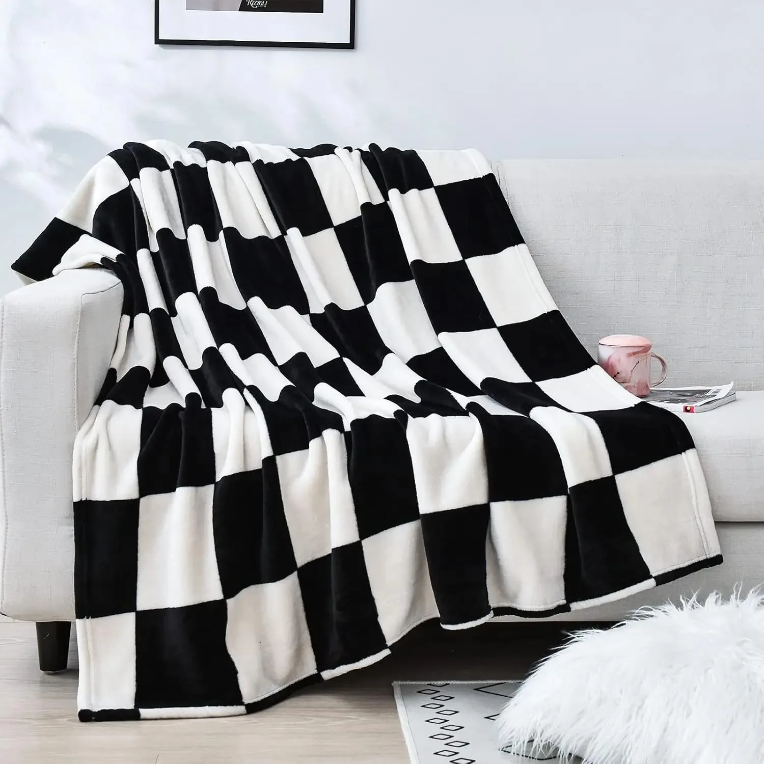 

1PC Square black and orange velvet blanket for sofa Comfortable and warm living room decoration for all seasons