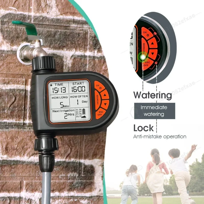 Smart LCD Water Timer 8 Programmable Schedules Rain Sensor Lock IP65 Waterproof Automatic Irrigation Timer for Garden