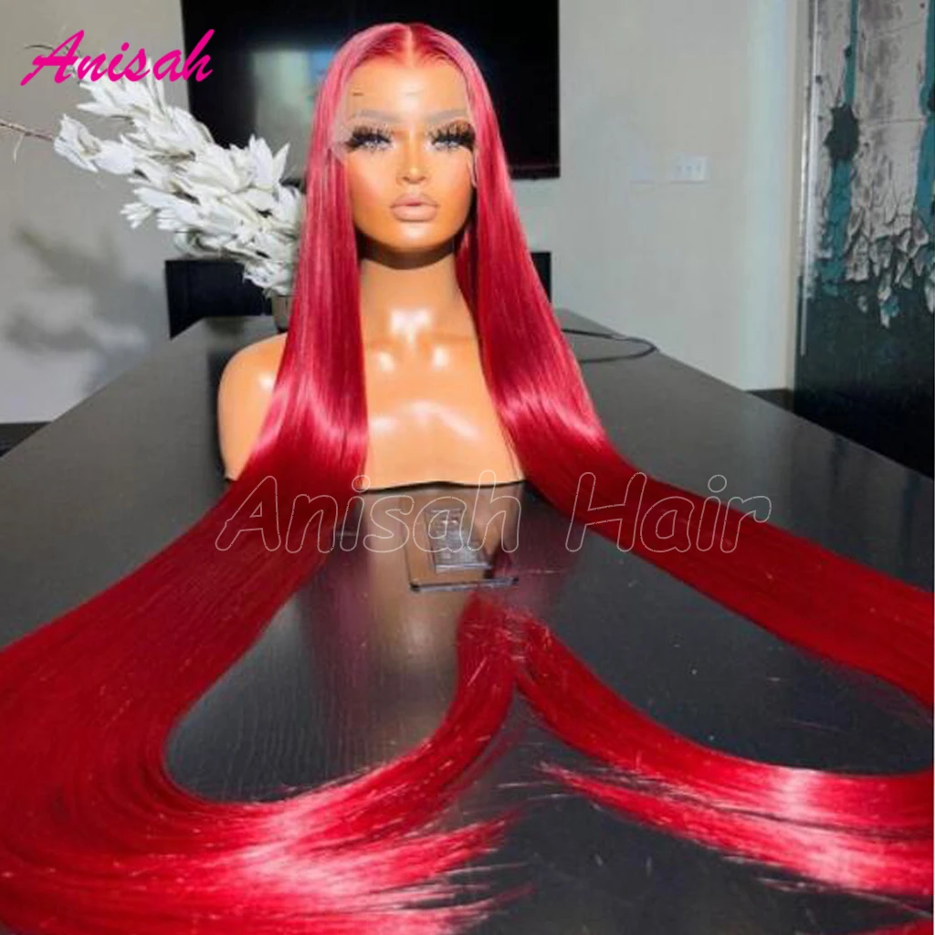 13X4 13X6 Hd Transparent Lace Frontal Wig Red Lace Front Human Hair Wigs Bone Straight Colored Glueless Lace Front Wig