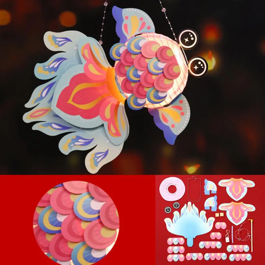 Festival Lantern Decorations Diy Goldfish Lantern Kit for Kids Handcrafted Chinese Traditional Lantern for Mid-autumn Spring