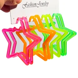 4 pairs/set New Acrylic Neon Color Large Star Hoop Earring for Women Geometric Exaggeration Heart Circle Earrings Party Jewelry