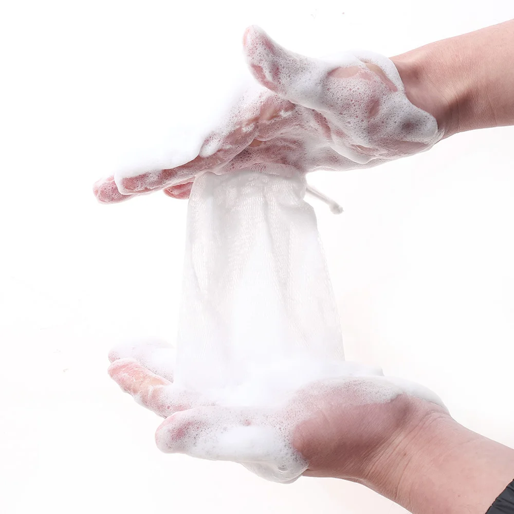 80Pcs Portable Manual Foaming Net Soap Bag Drawstring Hangable Facial Cleanser Shower Gel Foaming Mesh Bags Cleaning Supply Tool