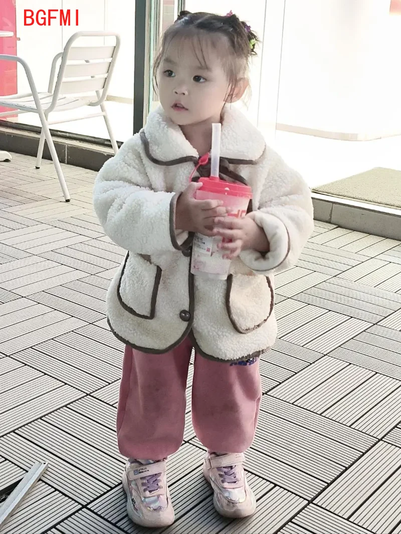 1-10Y Fashion Fleece Thick Infant kid Warm Coat Child Outwear Collar Tie Girl Clothes Baby Fake Fur Winter Jacket