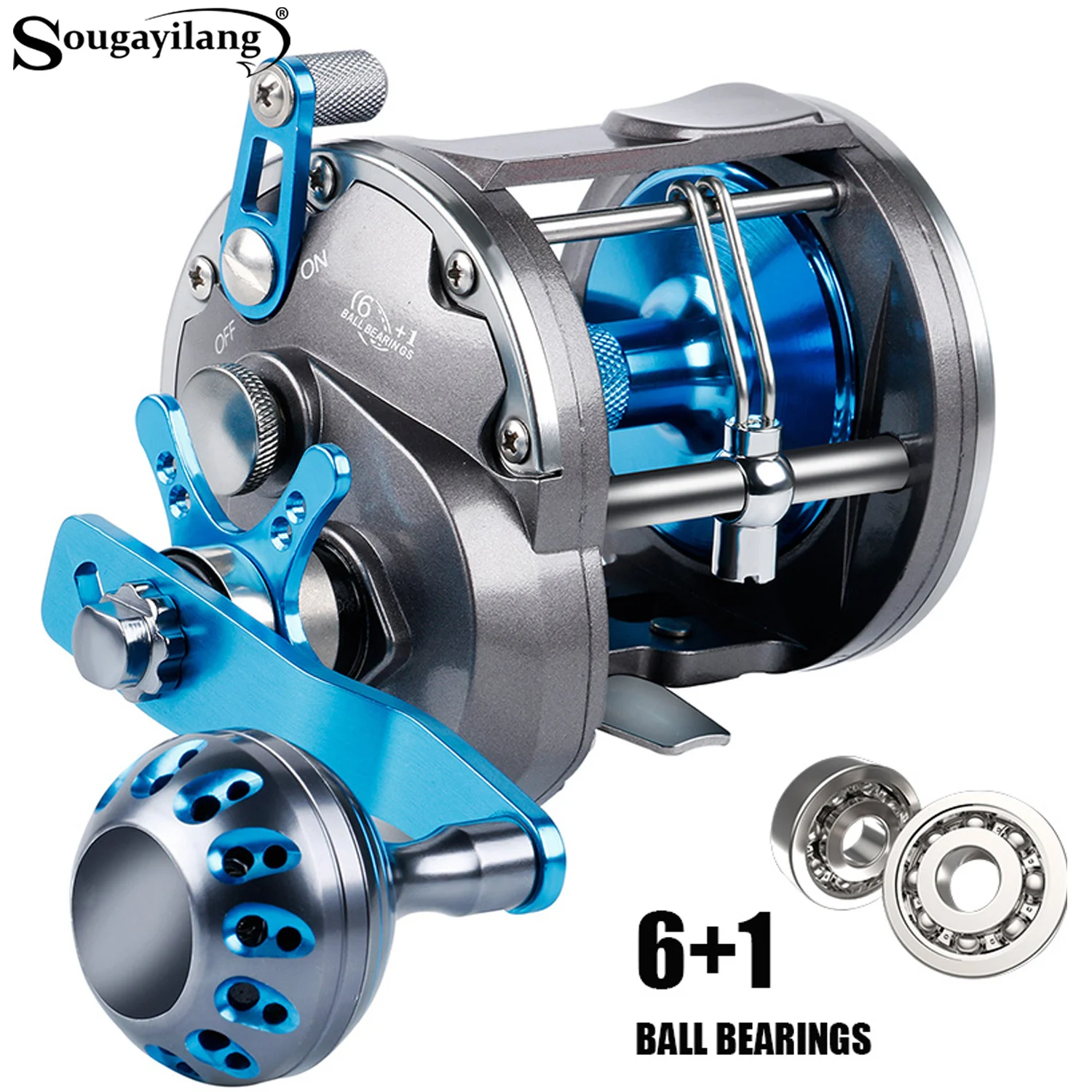 Sougayilang Trolling Fishing Reels 6+1BB Super Strong Right Hand Fishing Reel Max Drag 25kg for Sea Boat Fishing Saltwater Reel