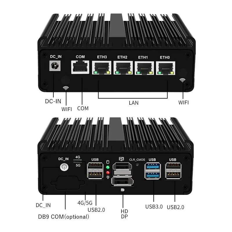 Intel N150 Fanless Industrial Mini PC Router 4xIntel 2.5G i226 Lan DP HDMI DDR5 NVME Firewall Network Appliance Compact OPNsense