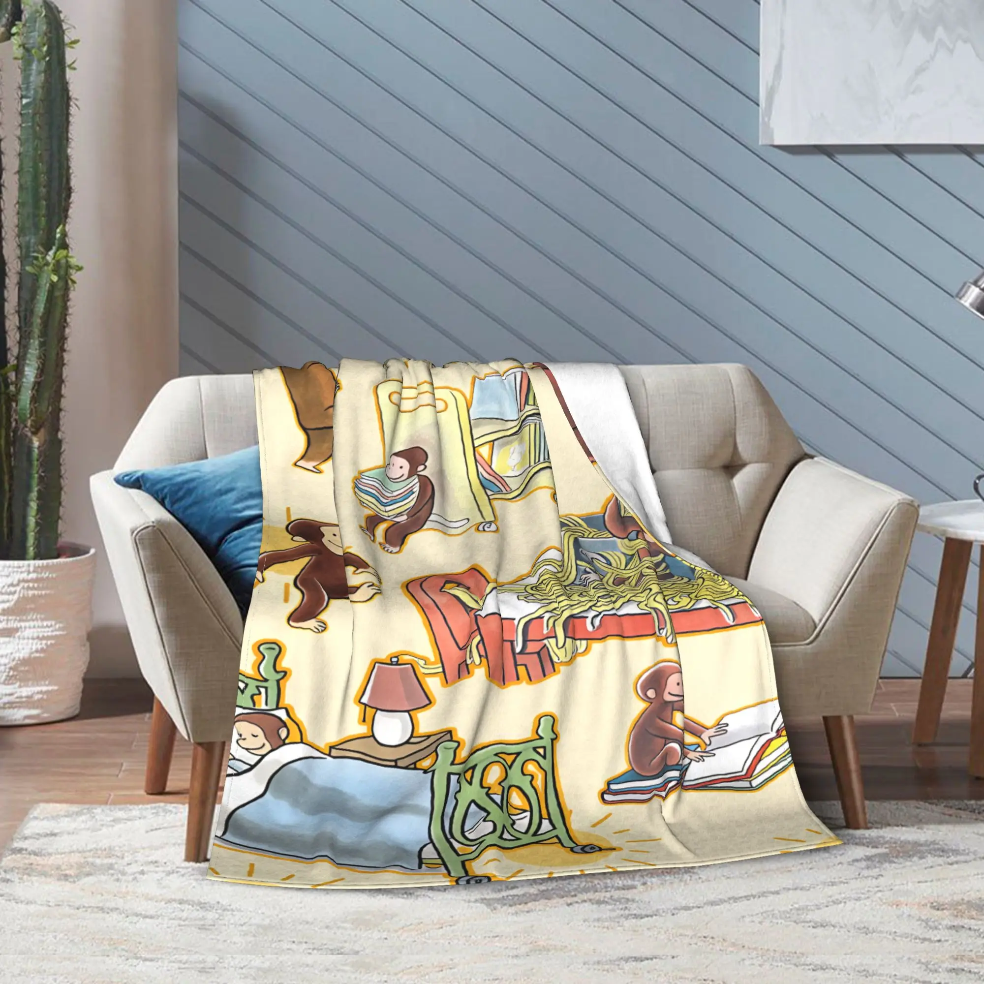 Curious George Monkey Blanket Adults Child  Flannel Throw Blanket For Home Decor Comfortable DIY Quality Bedspread Gift