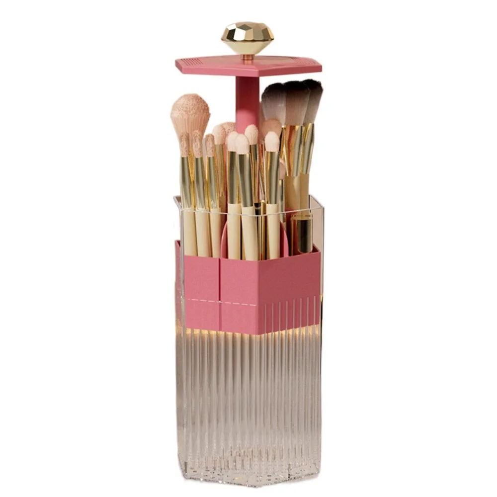 

Plastic Automatic Lifting Makeup Brush Holder Press Type Dustproof Makeup Brush Organizer Large Capacity Space Saving