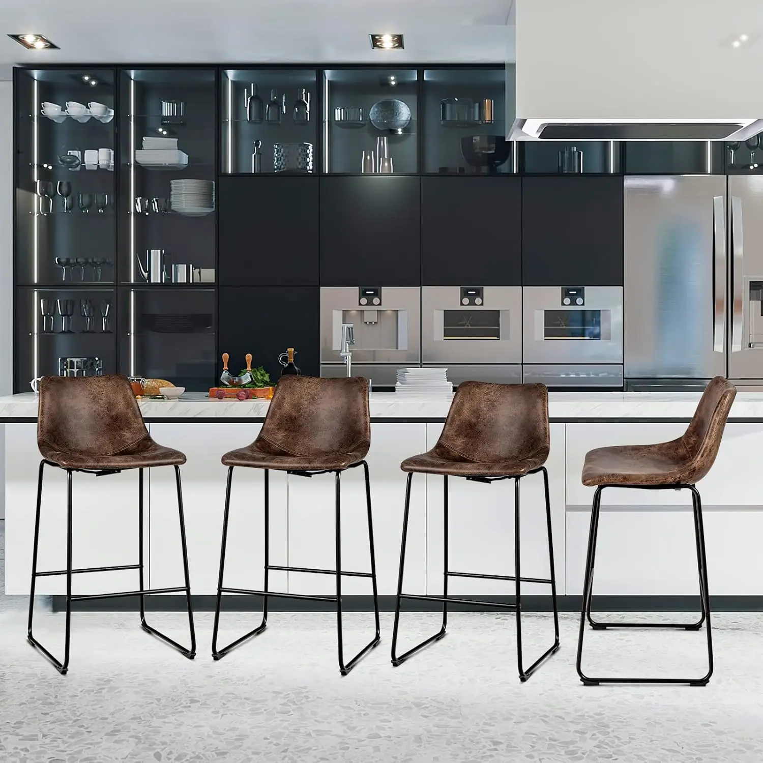 

Bar Stools Set of 4 Modern 30 Inch Bar Height Chairs Leather Barstools with Back and Sturdy Metal Legs for Kitchen Island Home