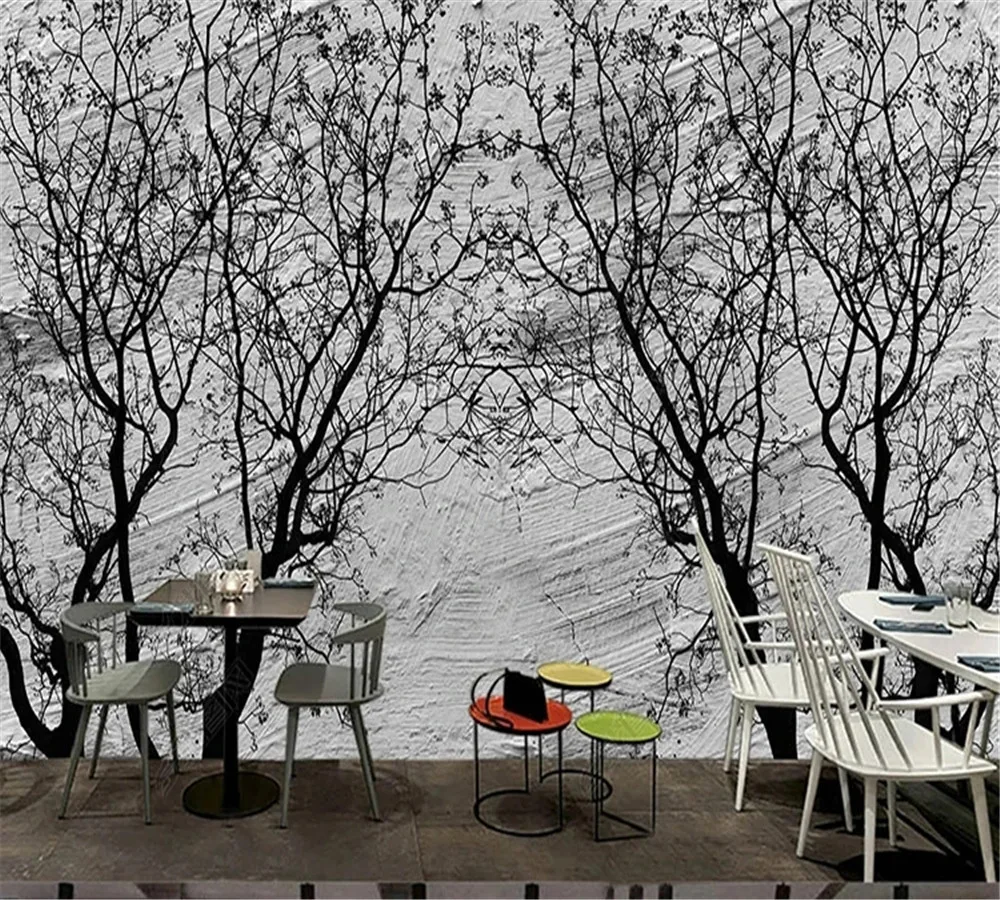 Xuesu Custom abstract black and white branches big mural living room sofa TV background decoration mural wallpaper