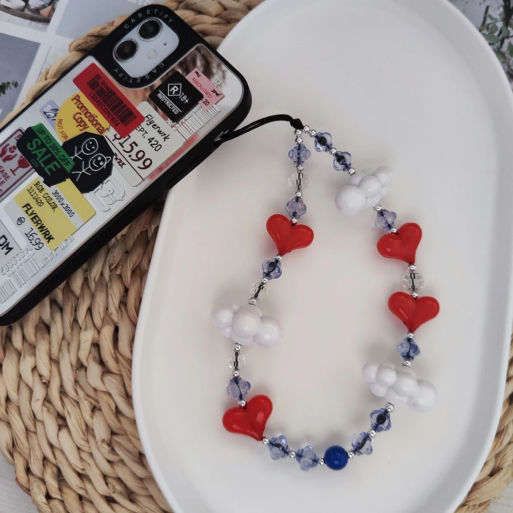 HERLOOK Heart Phone Strap Korea Fashion White Clouds Phone Charm for Cellphone Trendy Y2K Accesories