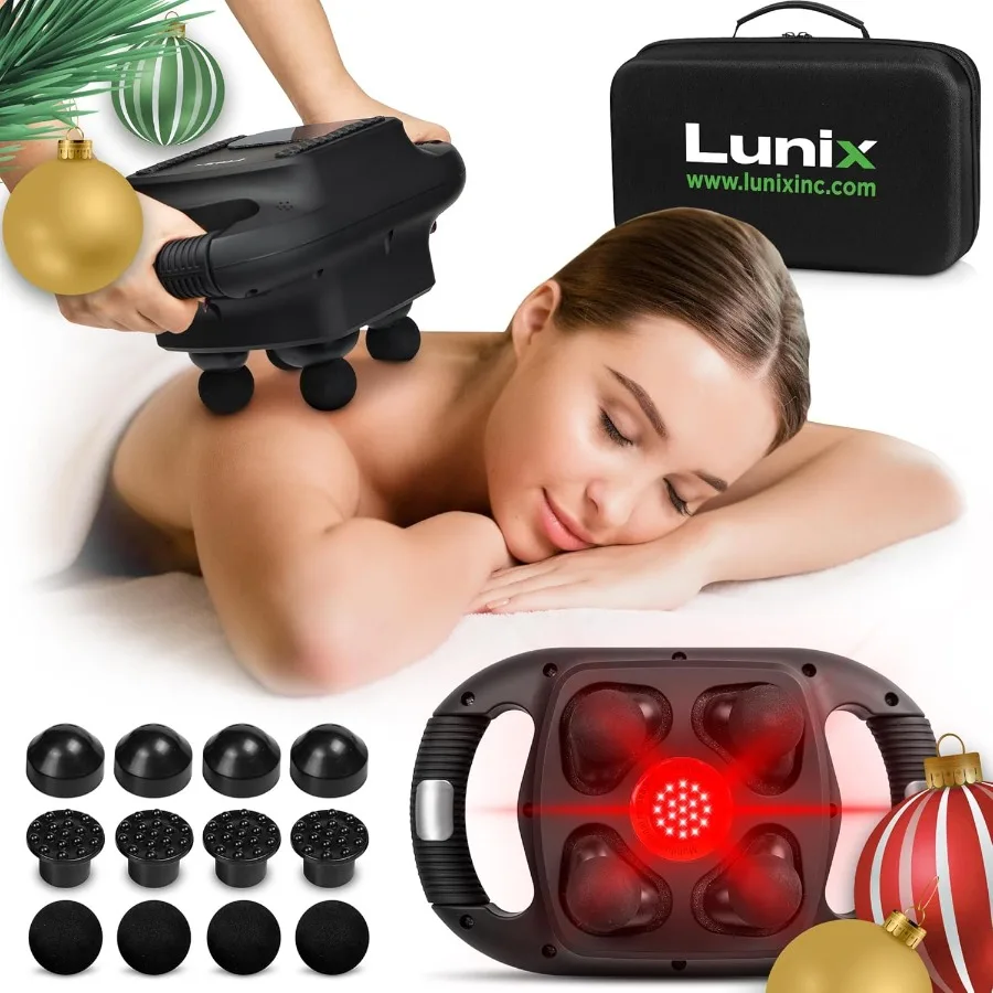 

LX25 4-Head Deep Tissue Massage Gun with Red and Near Infrared Light 660nm and 850nm Handheld Electric Percussion Chiropractic