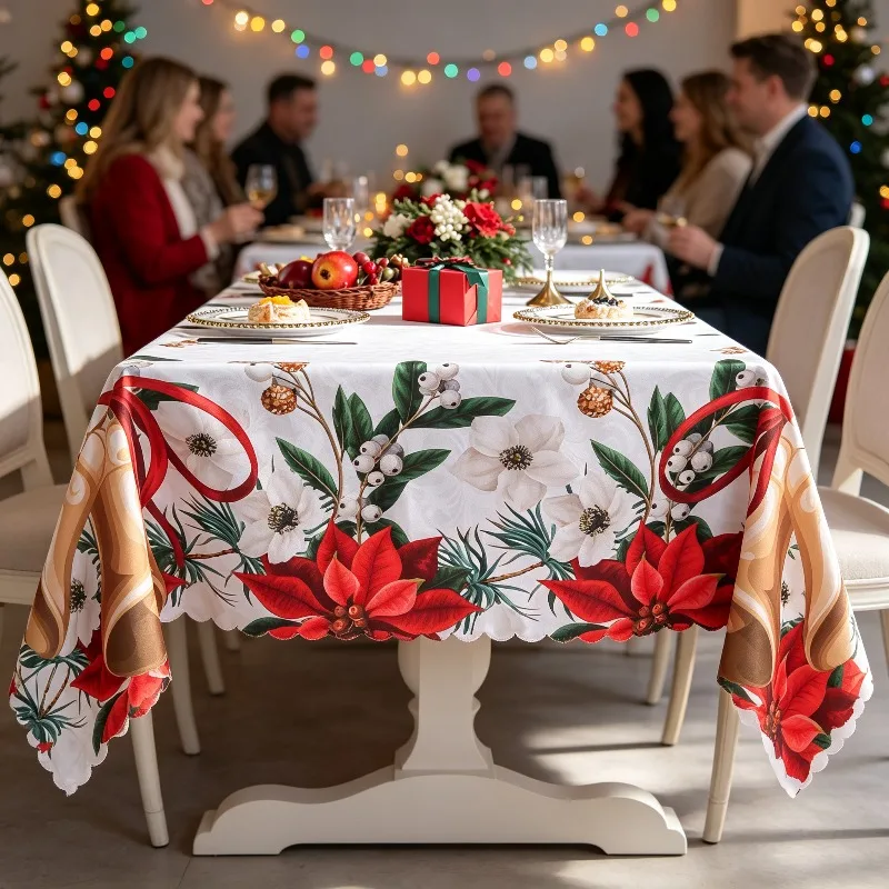 Waterproof Oil Resistant Christmas Table Cover 2026 New Style Festive Party Decor Stain Proof Dining Tablecloth