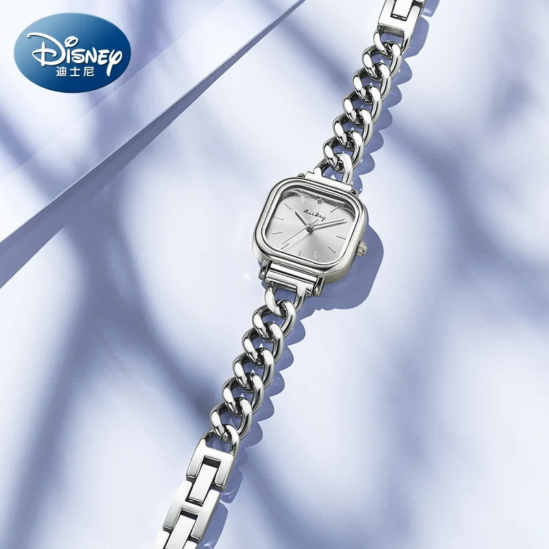 Disney-reloj cuadrado de Mickey para mujer, cronógrafo de cuarzo con cadena aerodinámica, resistente al agua, diseño único creativo, caja de regalo, Masculino