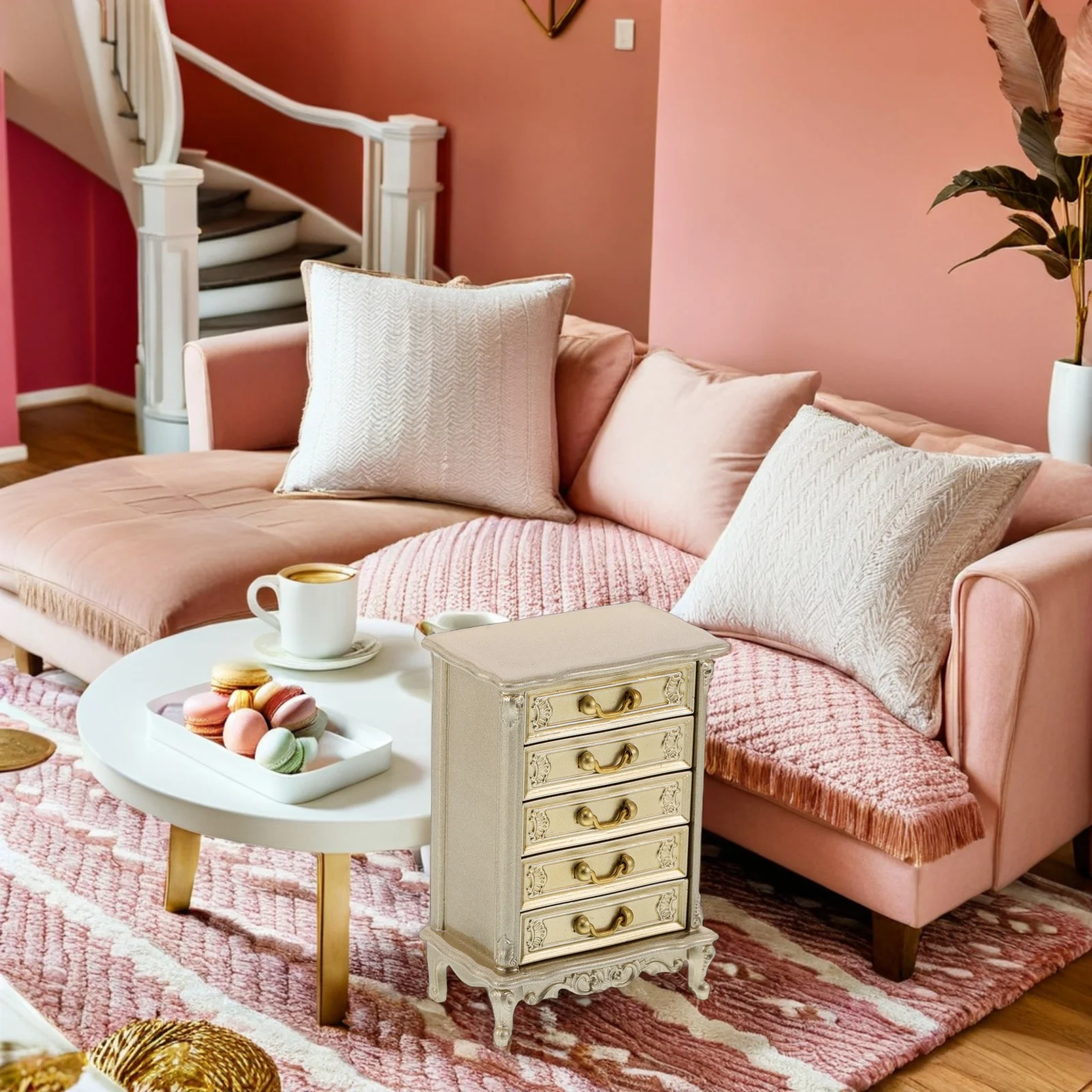 مقياس 1:12 أثاث صغير عتيق لخزانة الدمى وغرفة النوم وغرفة المعيشة ديكور خزانة بلاستيكية صغيرة للعب التظاهري #1