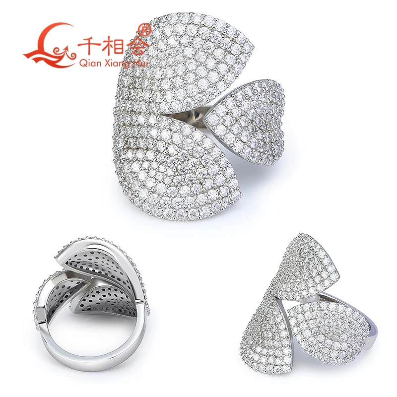 21*23.7mm Three big leaves Sterling 925 Silver hip hop round Moissanite Ring Men women Diamonds Male fine Jewelry