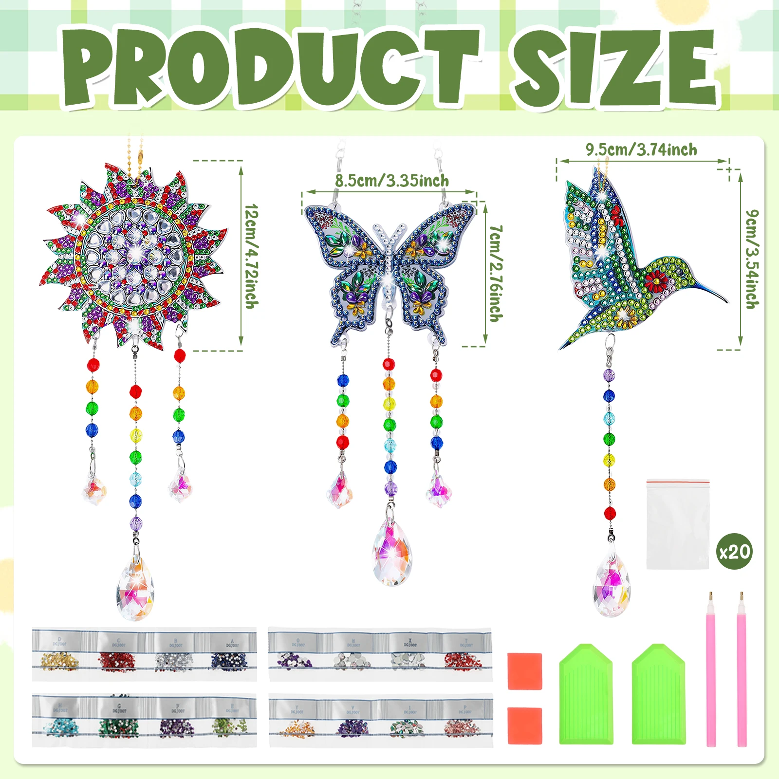 DIY Hummingbird/Butterfly/Flower Diamond Art Suncatcher Wind Chime Kit Acrylic Double Sided 5D Diamond Art Window Door Pendant