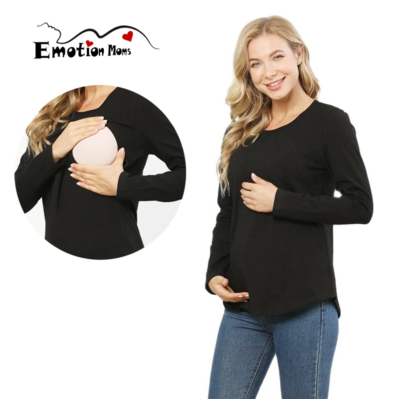 Plus Size Spring Autumn Long Sleeve Pregnancy Maternity Clothes Breastfeeding Tops For Pregnant Women Nursing Lactation T-shirt