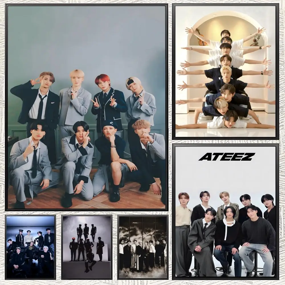 musicband A-ATEEZ Poster posters Self-adhesive Paper Print Home Living Room Bedroom Entrance Bar Cafe Art