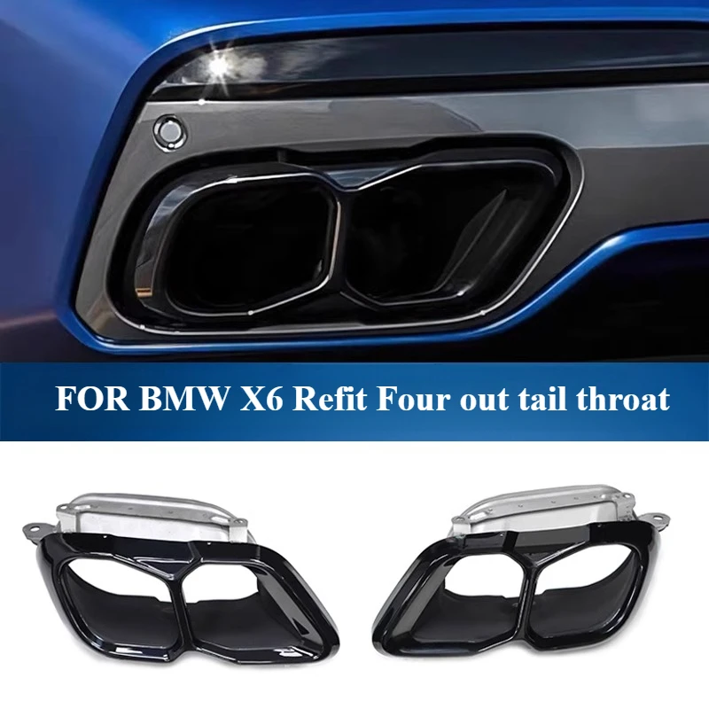 FOR BMW's new X6 Black Knight exhaust pipe modified four out  square mouth black tail throat cover exterior decoration