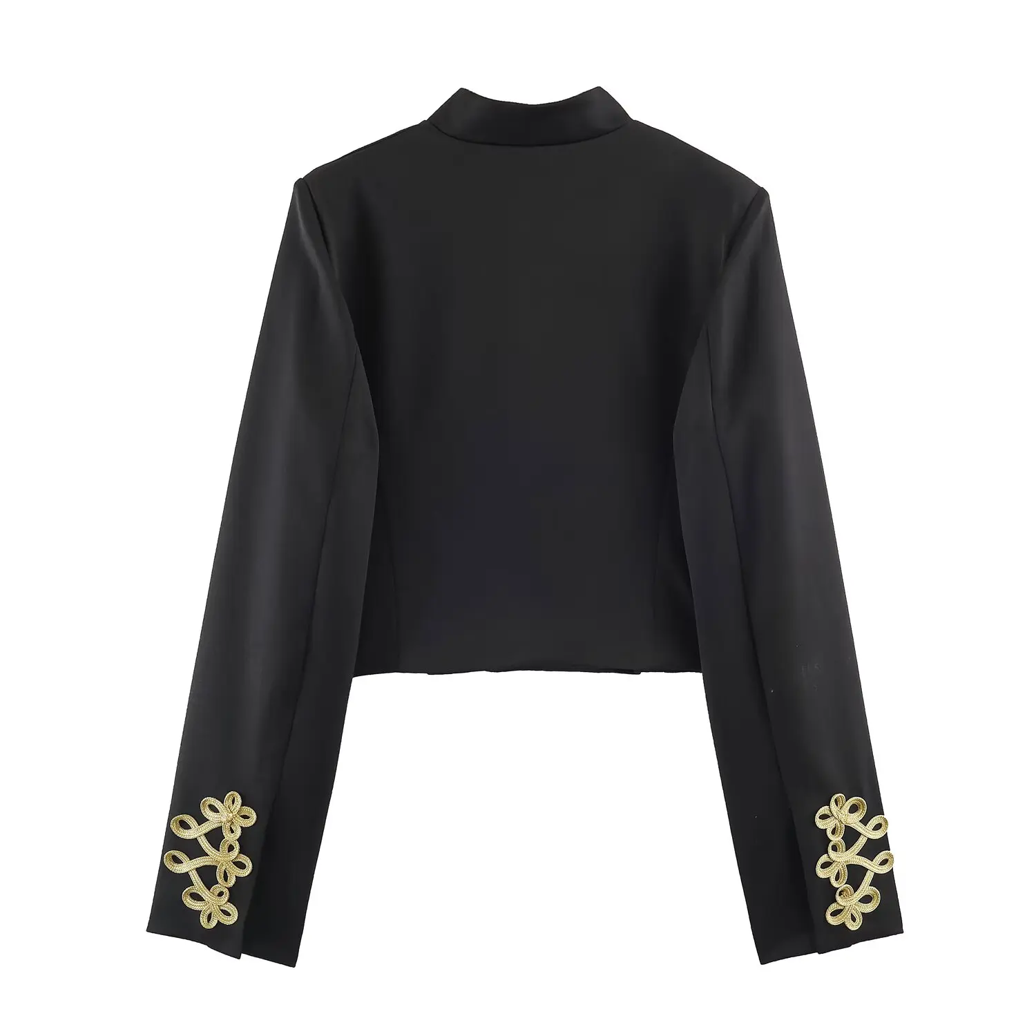 BSAY Women’s Cropped Blazer Stand Collar Gold Frog Cord Button Embroidery Long Sleeve Open Front Vintage Short Jacket Outerwear